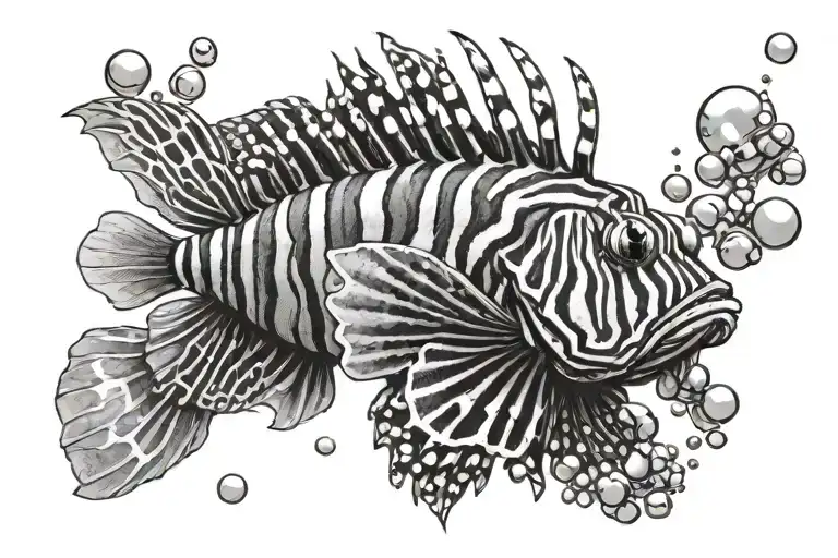 Lion Fish Swimming Underwater Surrounded By Bubbles