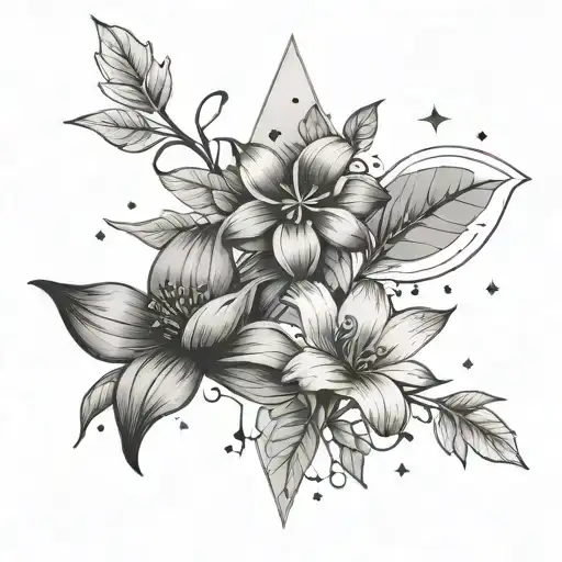 Two Different Flowers Surrounded By Stars Connected With A Stem