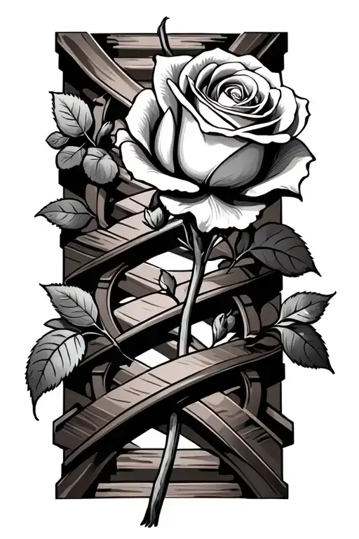 Rose With Stem Wrapped In A Train Track