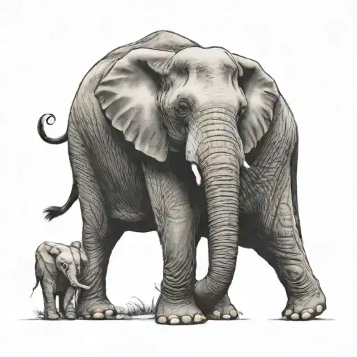 Mom And Baby Elephant