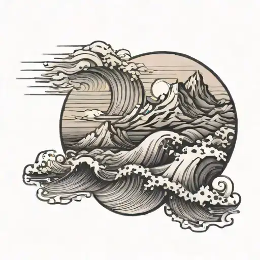 The Mountains And Sea Waves At Sunset Background