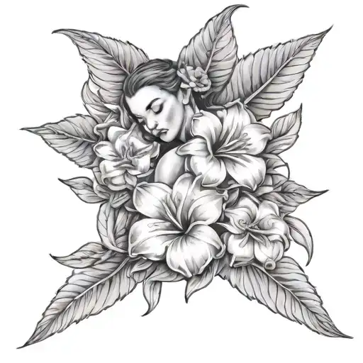 Realistic Adenium Obesum Flowers Combined With A Full Body Angel