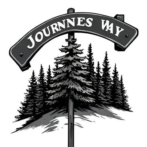 Street Sign That Says Journeys Way With Pine Trees Starting To Cover It