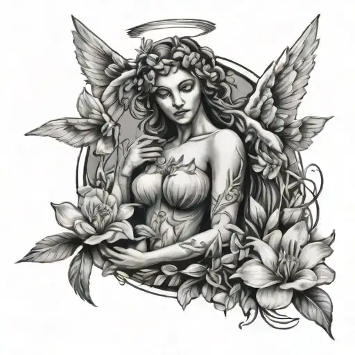 Full Body Angel Combined With Adenium Obesum Flowers