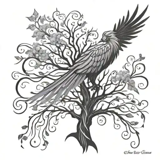 Phoenix Behind Tree Of Life Tree
