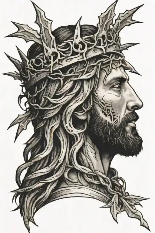 Jesus Wearing The Crown Of Thorns With The American Flag