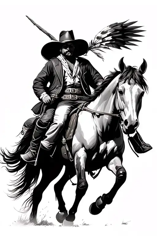 Cowboy Riding Horse With Indian Walking Next Him