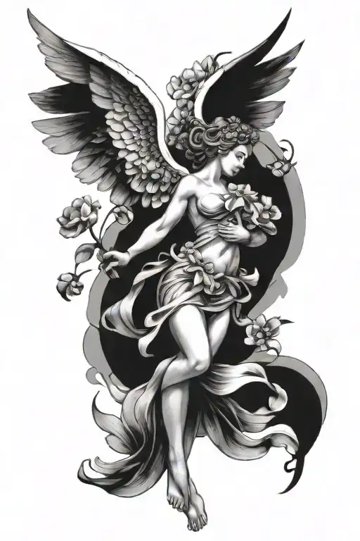 Full Body Angel Combined With Adenium Obesum Flowers