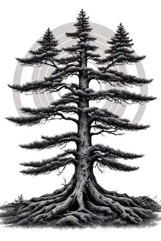 Pine Tree With Infinite Circle Background