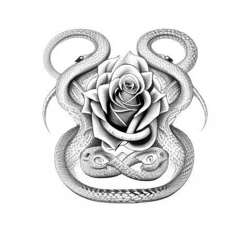 Snake And Skull And Rose