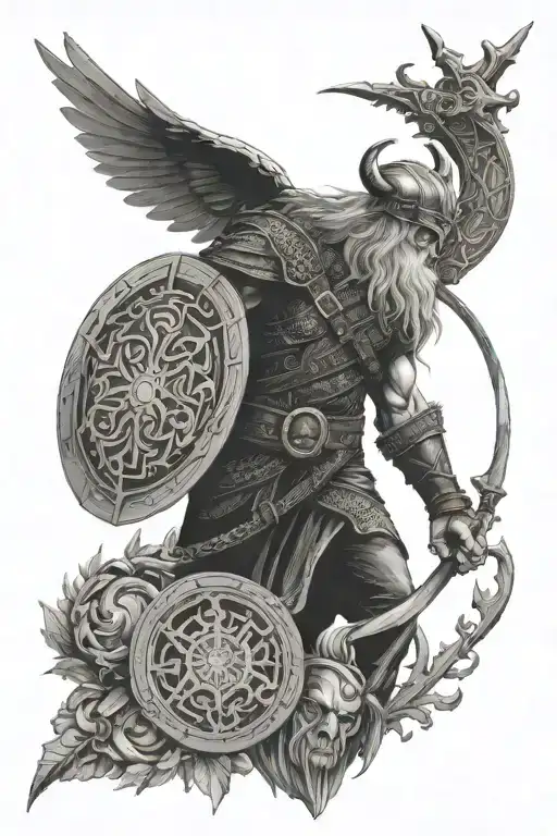 Norse Mythology Tattoo Including Odin And Helm Of Awe