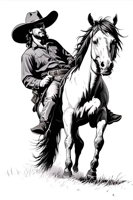 Cowboy Riding Horse Into Sunset