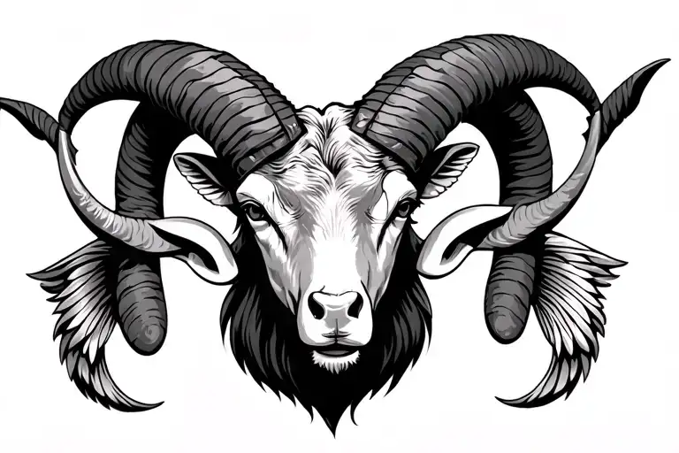 Ram Head With Taurus Protecting Pisces Symbol