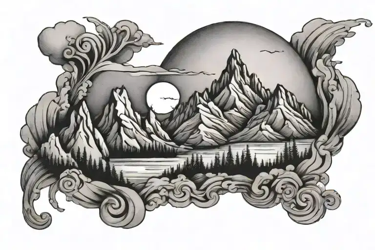 Mountains And Moon