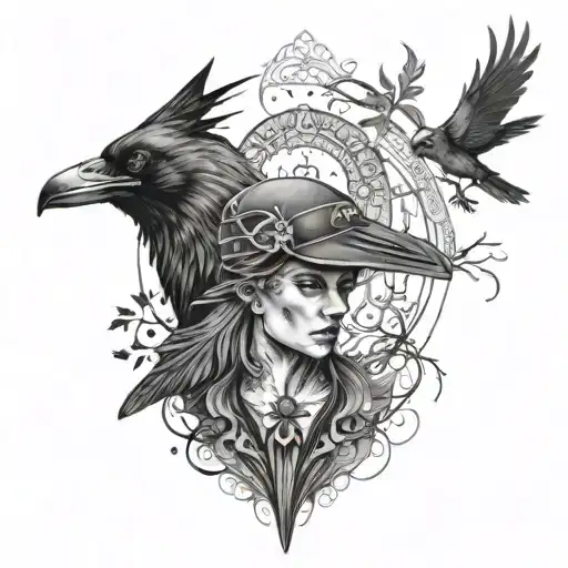 Two Ravens And A Wolf On My Head Surrounded Tattoo