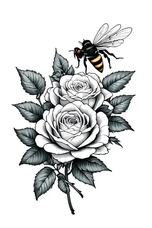 Wild Rose And Bee Surrounded