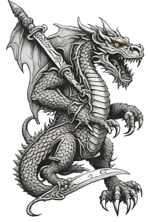 Rampart Welsh Dragon With A Sword