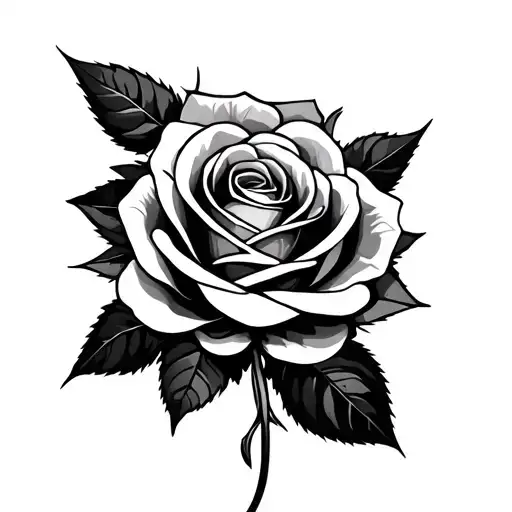 A Black Gray Tattoo Rose With Geometry Design Around The Shoulder