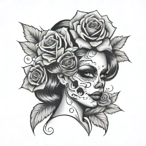 Pin Up Girl Skull Roses
