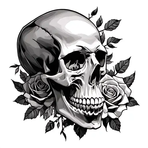 Skull And Roses Intertwined