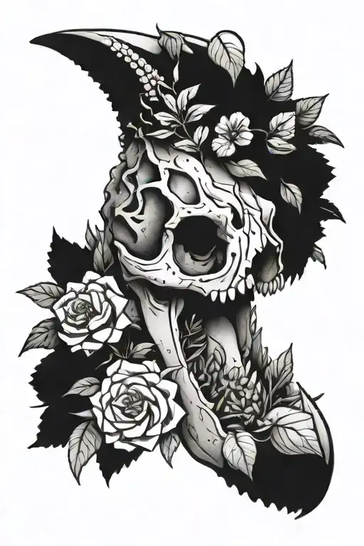 Dinosaur Skull With Flowers And Plants