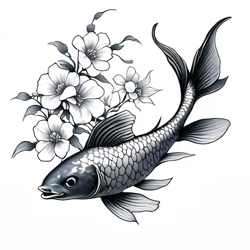 Koi Fish With Flowers