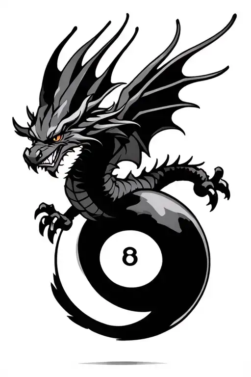Eight Ball With Dragon Flying No Background Black And White
