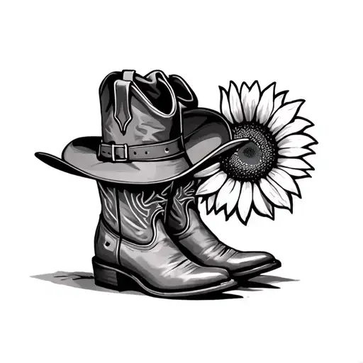 Cowboy Boots And Hat With Sunflower