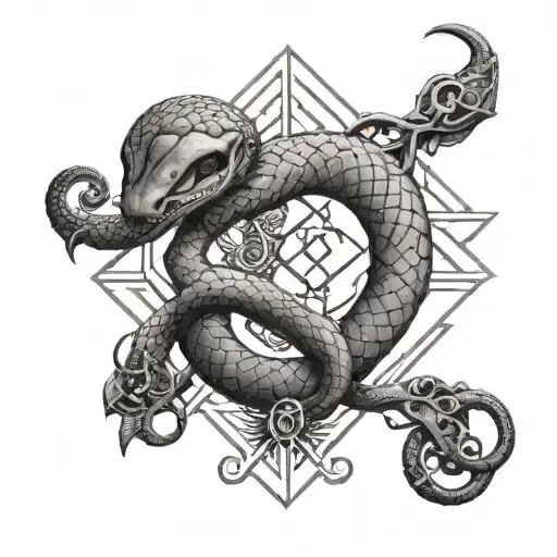 An Intricate Cybersigil Tattoo Featuring A Snake As A Symbol Of Transformation And Rebirth