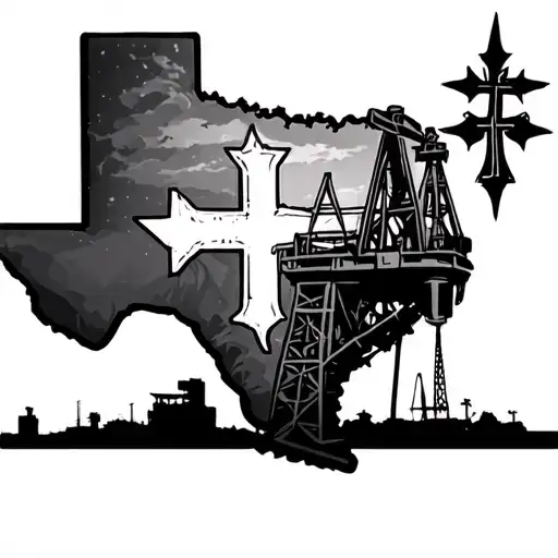 Texas With Oil Rig And Cross