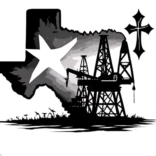 Texas With Oil Rig And Cross