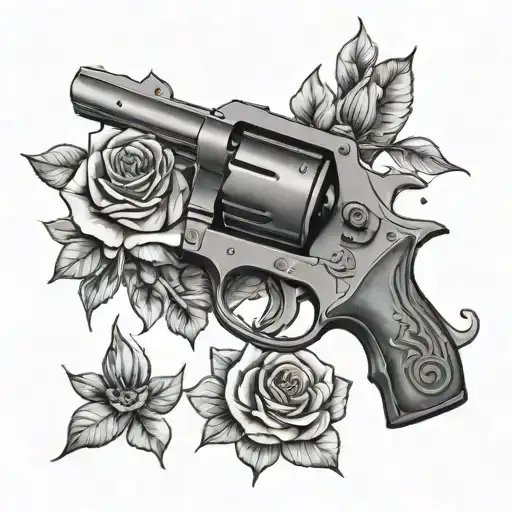 Revolver Gun With Roses Lined