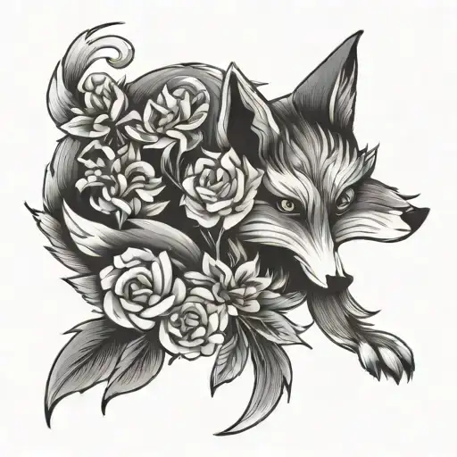 Nine Tailed Fox In Flowers
