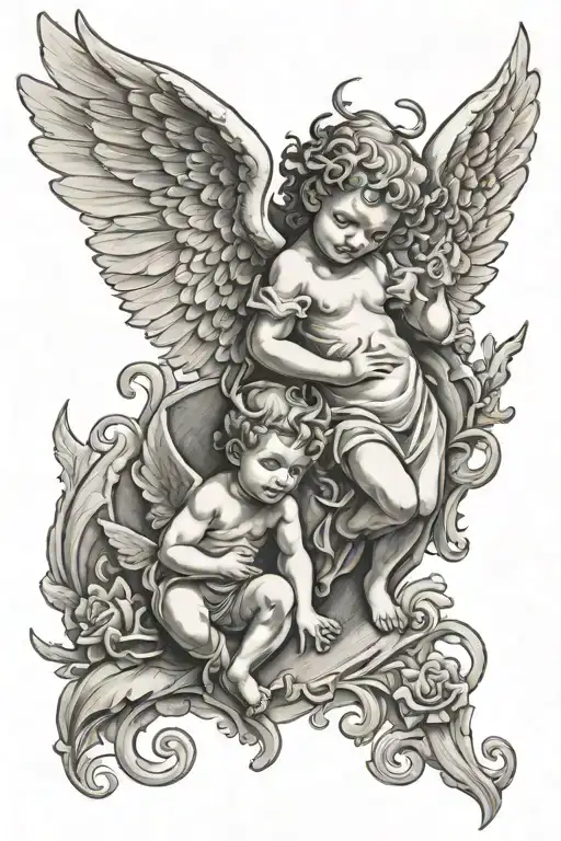 Angel And Devil Cherub Tattoo Design