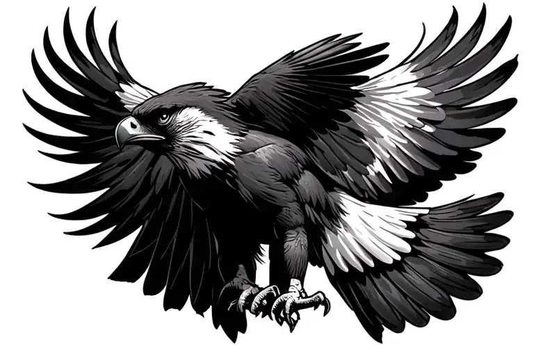 Upper Thigh Tat Of An All Black Hawk Soaring