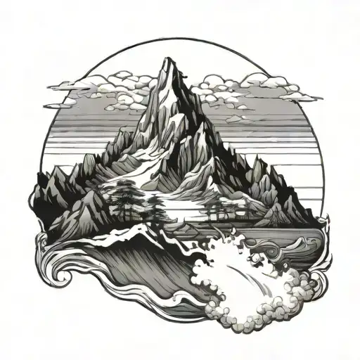 Snow Mountain And Ocean