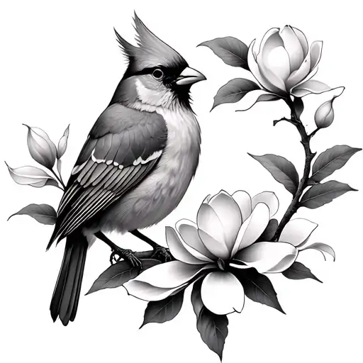 Magnolia Crescent And Cardinal Bird