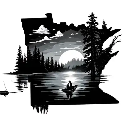 Minnesota Outline Filled With Fishing Scene