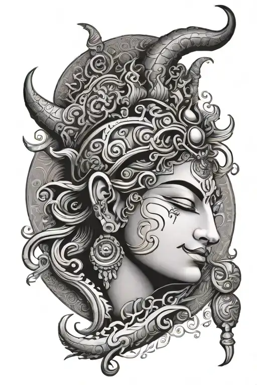Shiv Ji Face Half Face And Moon Merging Together