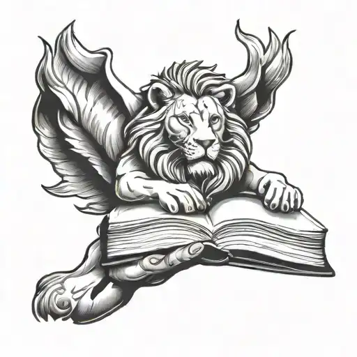Praying Hands Holding A Book With A Lion Motif