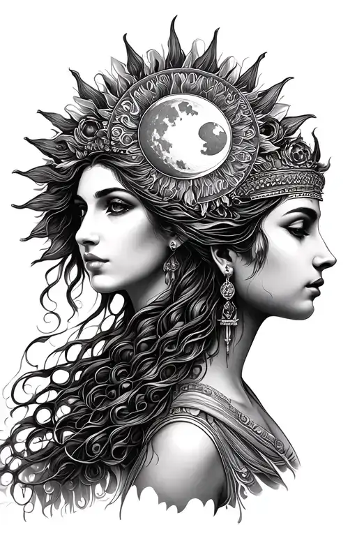 Sun Goddess And Moon Goddess Realism