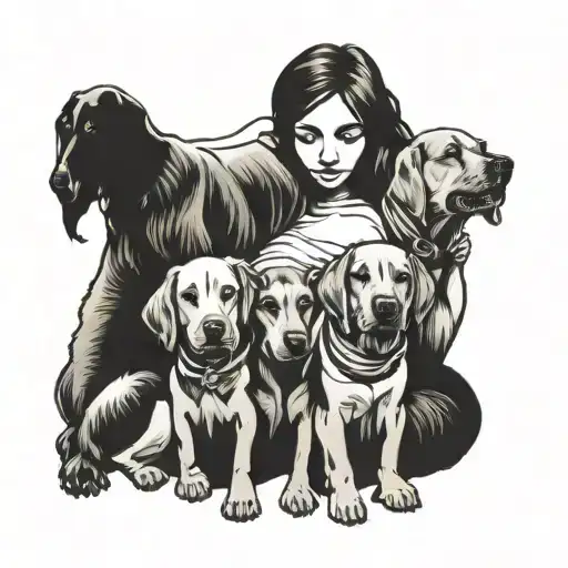 Outline Of A Family Of 4 And A Dog