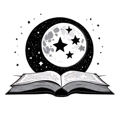 Open Book With Pages Turning And Moon With Stars