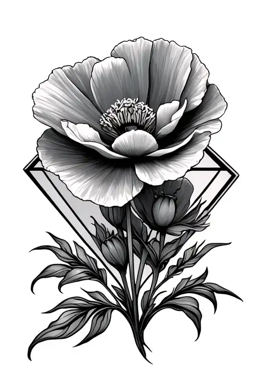 Two California Poppy Flower Blooming Out Of A Diamond Shape