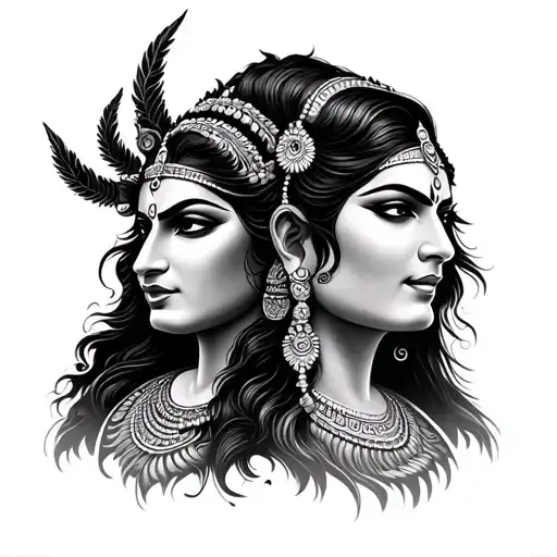Kali And Shiva Fierce Faces Side By Side Transitioning Into Each Other Indian Style More Details