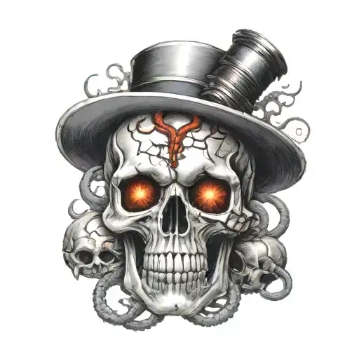 Creepy Realistic Skull With A Coral Snake Coiled Throughout Its Eyelids With Venom Bottles Around