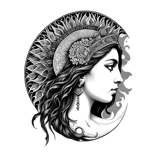 Sun Goddess And Moon Goddess Realism Style