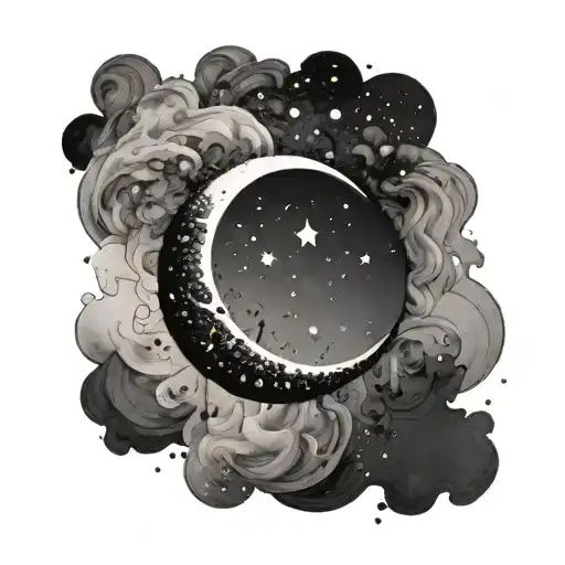 Waning Crescent Moon Made With Ink Drops Edges And Edges Not Defined