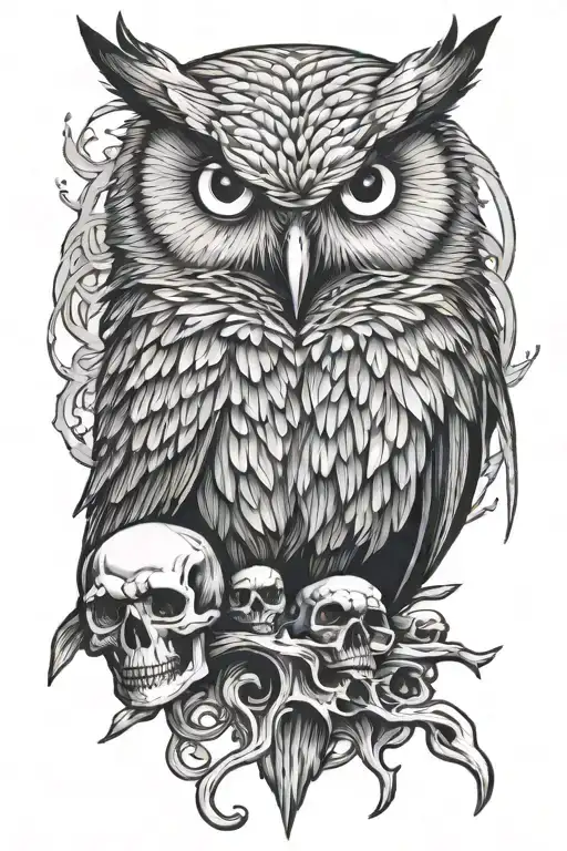Angry Owl Perched On Skull
