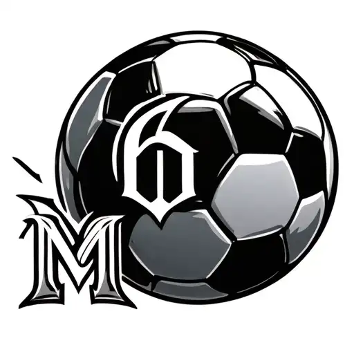 Soccer Ball Next To Number 6 And Letter M